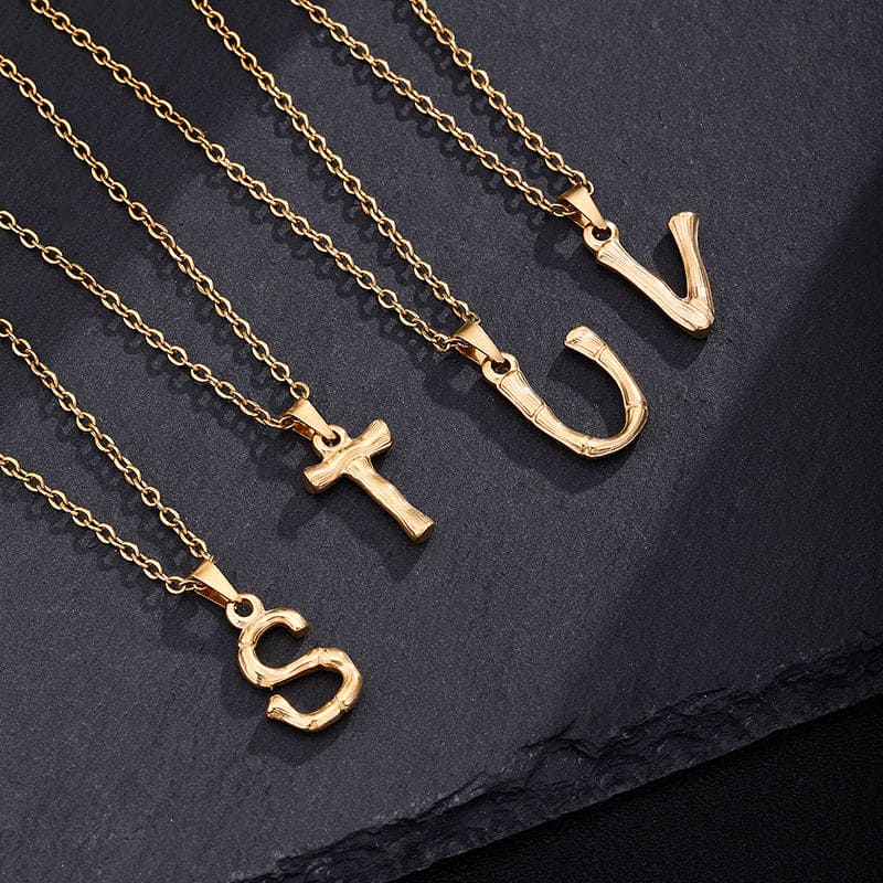 Bamboo Rustic Style Initials Necklace (A-Z)